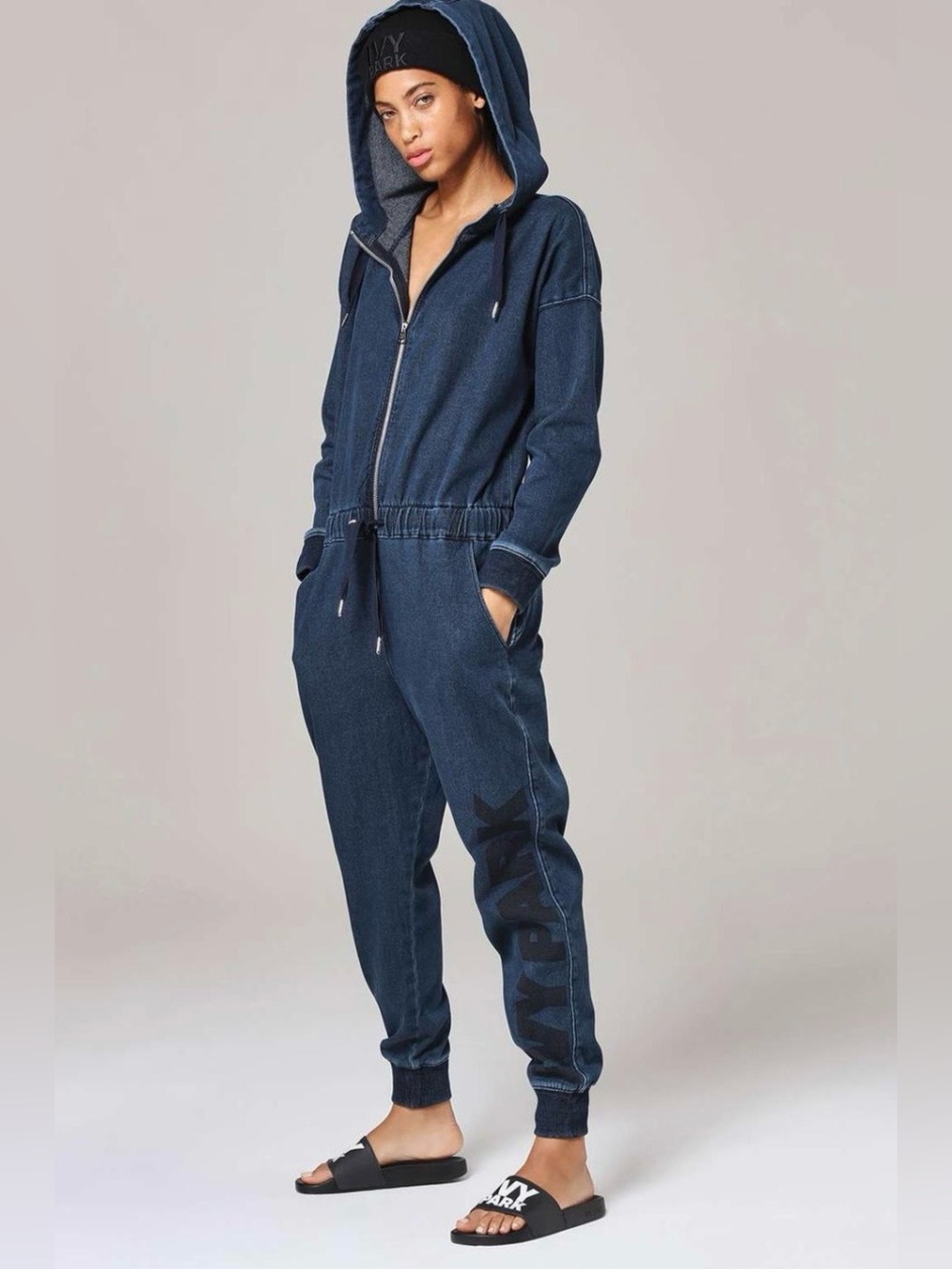 Ivy Park blue long sleeve pants hoodie jumpsuit onesie size L